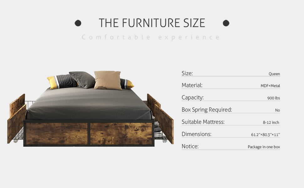 Metal Platform Bed Frame with 4 Sliding XL Storage Drawers